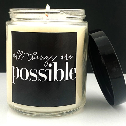 "All things are possible" Orchid Musk 8oz Glass Candle