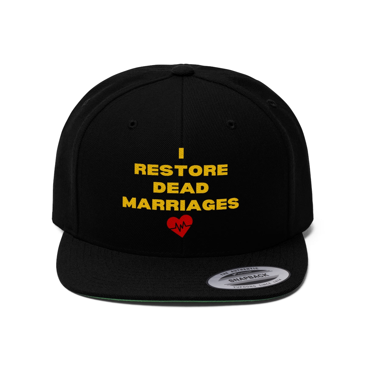 "I Restore Dead Marriages" Flat Bill Hat (Black/Red, Black/Gold, & Black available)
