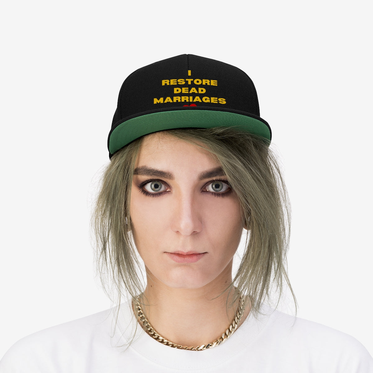 "I Restore Dead Marriages" Flat Bill Hat (Black/Red, Black/Gold, & Black available)