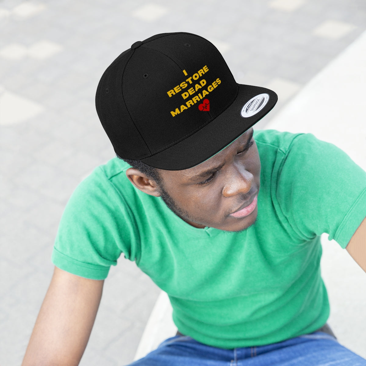 "I Restore Dead Marriages" Flat Bill Hat (Black/Red, Black/Gold, & Black available)