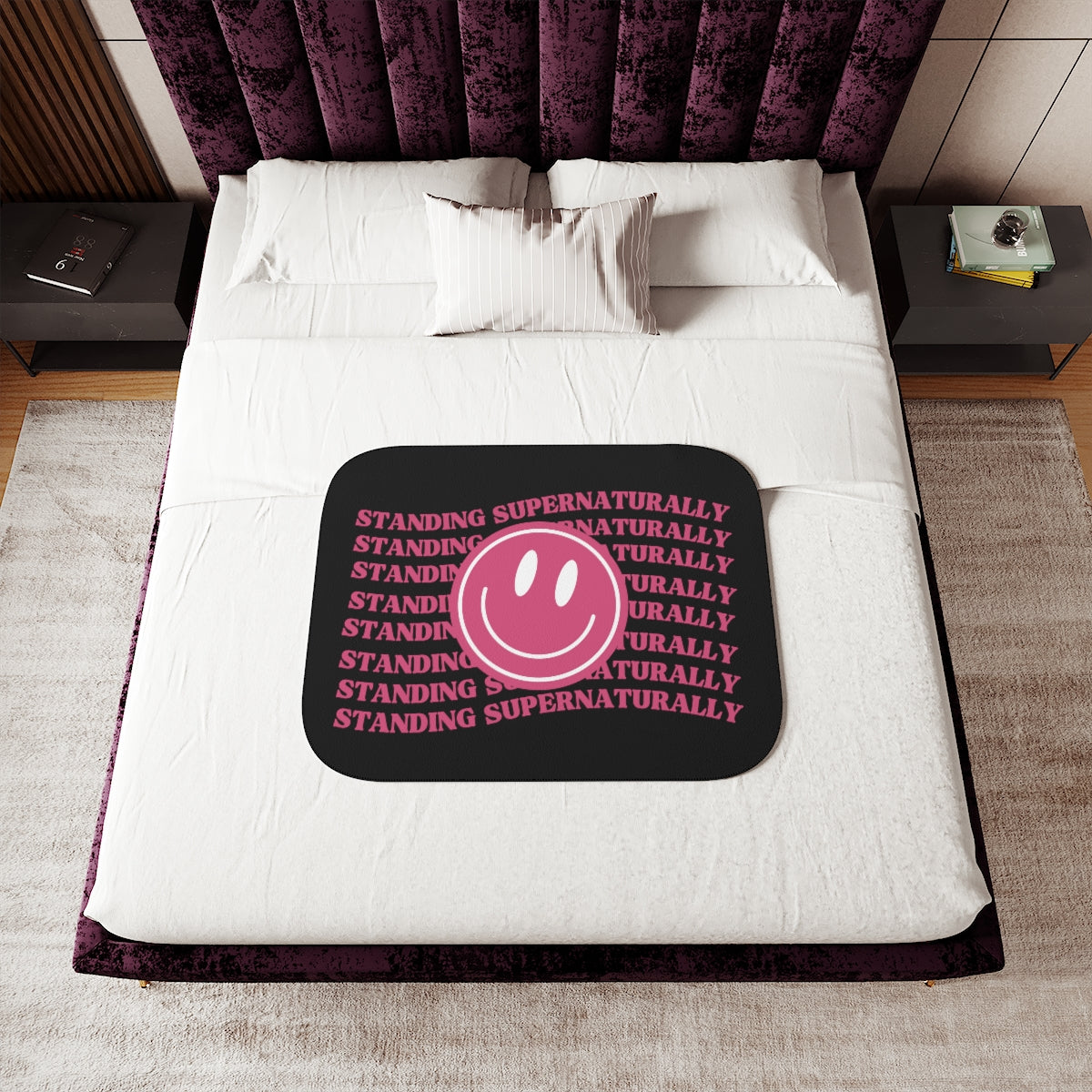 "Pink Smiley" Sherpa Blanket, (3 Sizes Available)