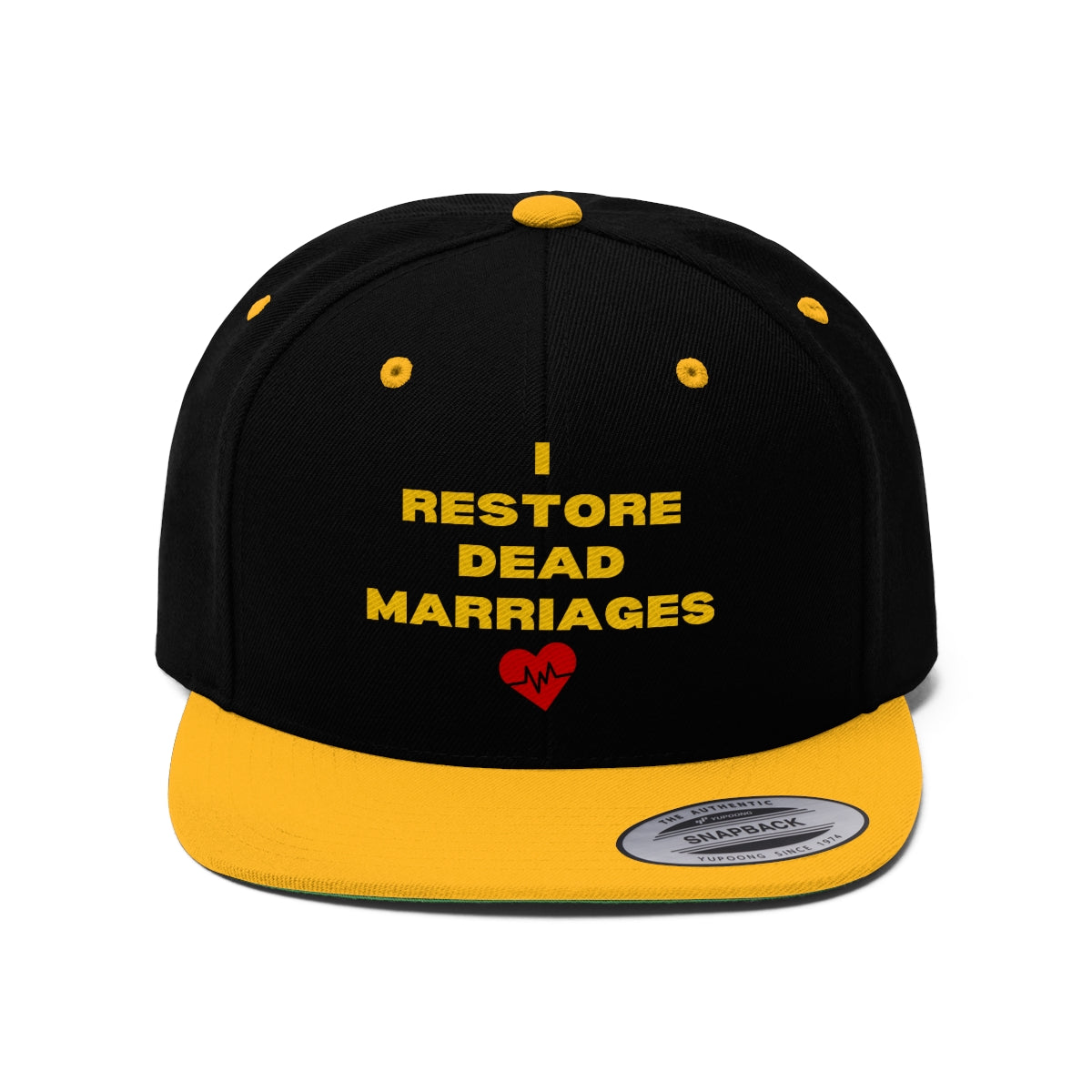 "I Restore Dead Marriages" Flat Bill Hat (Black/Red, Black/Gold, & Black available)