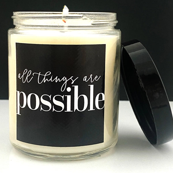 "All things are possible" Orchid Musk 8oz Glass Candle