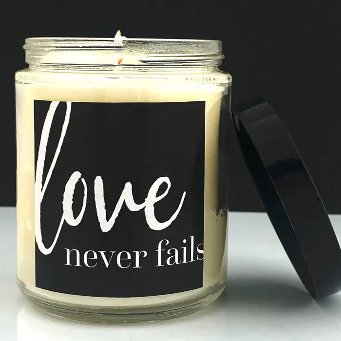 "Love never fails" Tropical Fruit 8oz Glass Candle