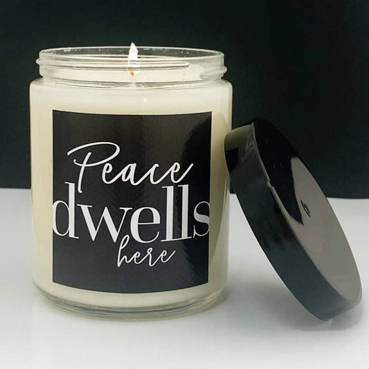 "Peace Dwells Here" Cardamom and Amber - 8oz Glass Candle