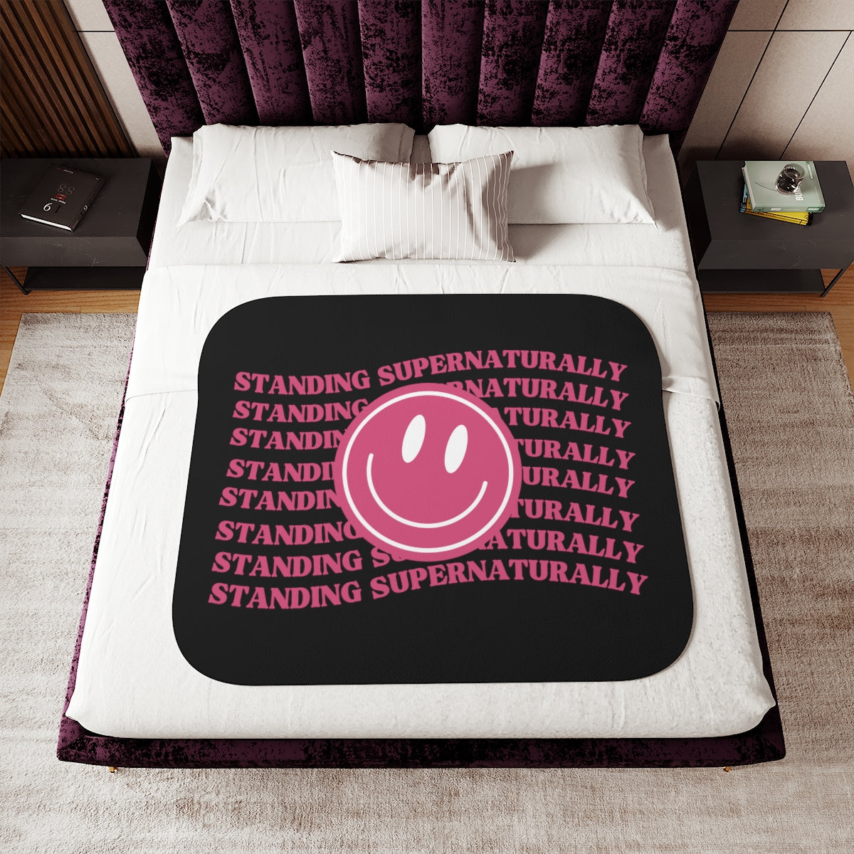 "Pink Smiley" Sherpa Blanket, (3 Sizes Available)