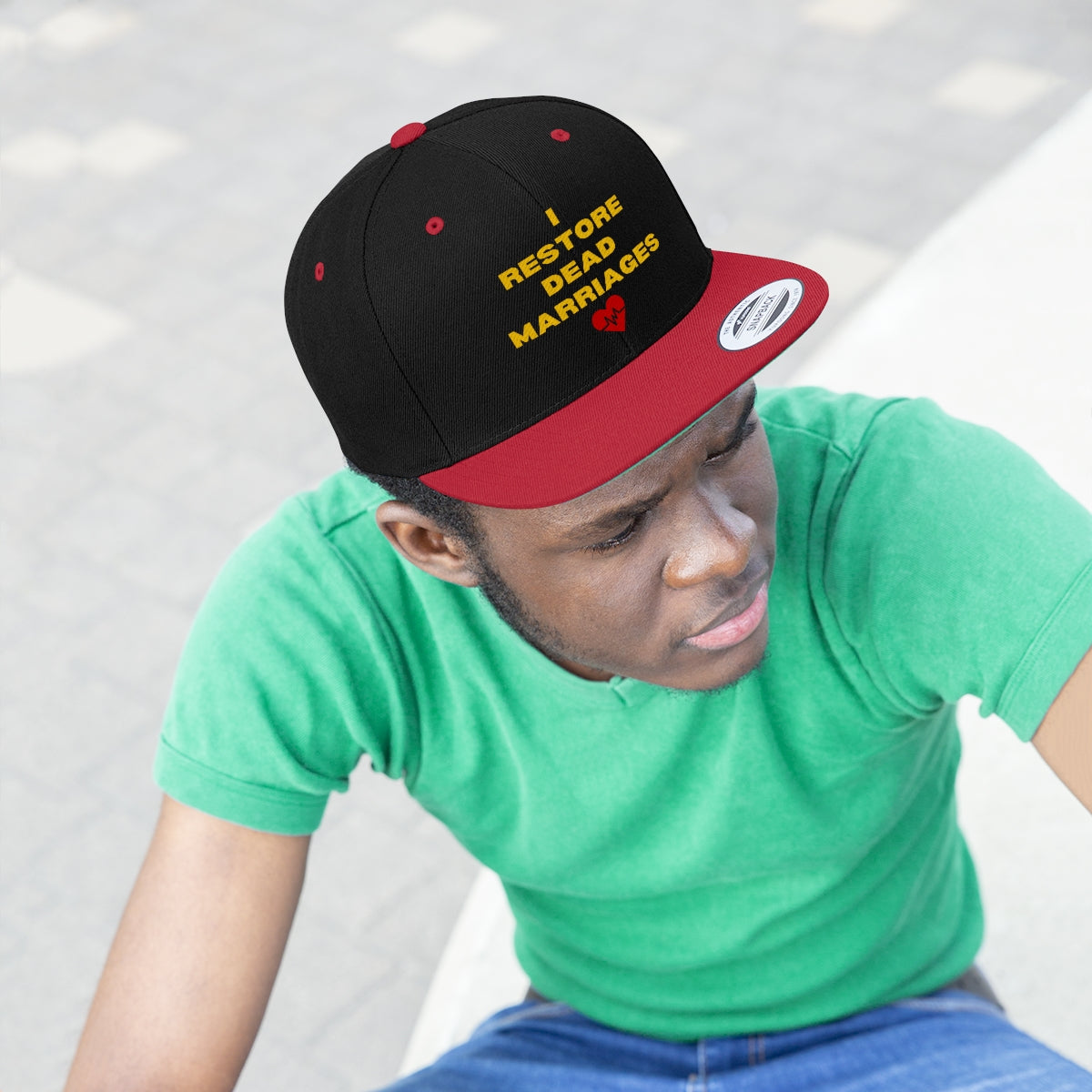"I Restore Dead Marriages" Flat Bill Hat (Black/Red, Black/Gold, & Black available)